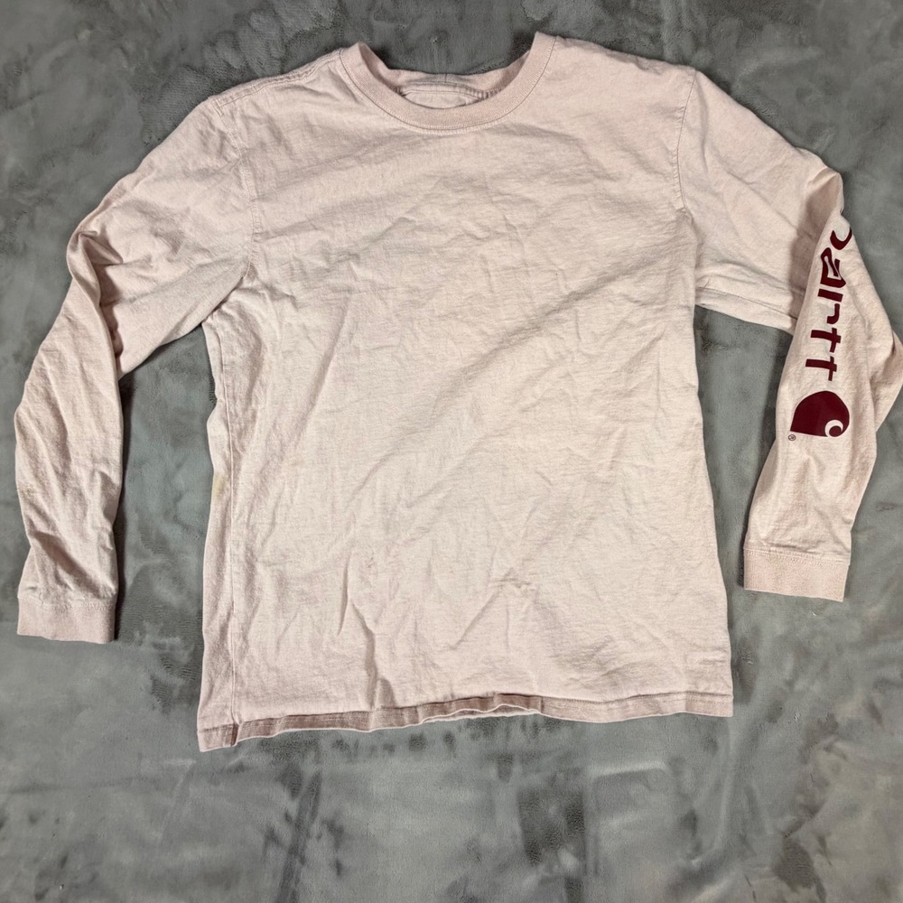 Carhartt Womens Long Sleeve Logo Graphic T-Shirt Peach Pink Loose Fit Medium